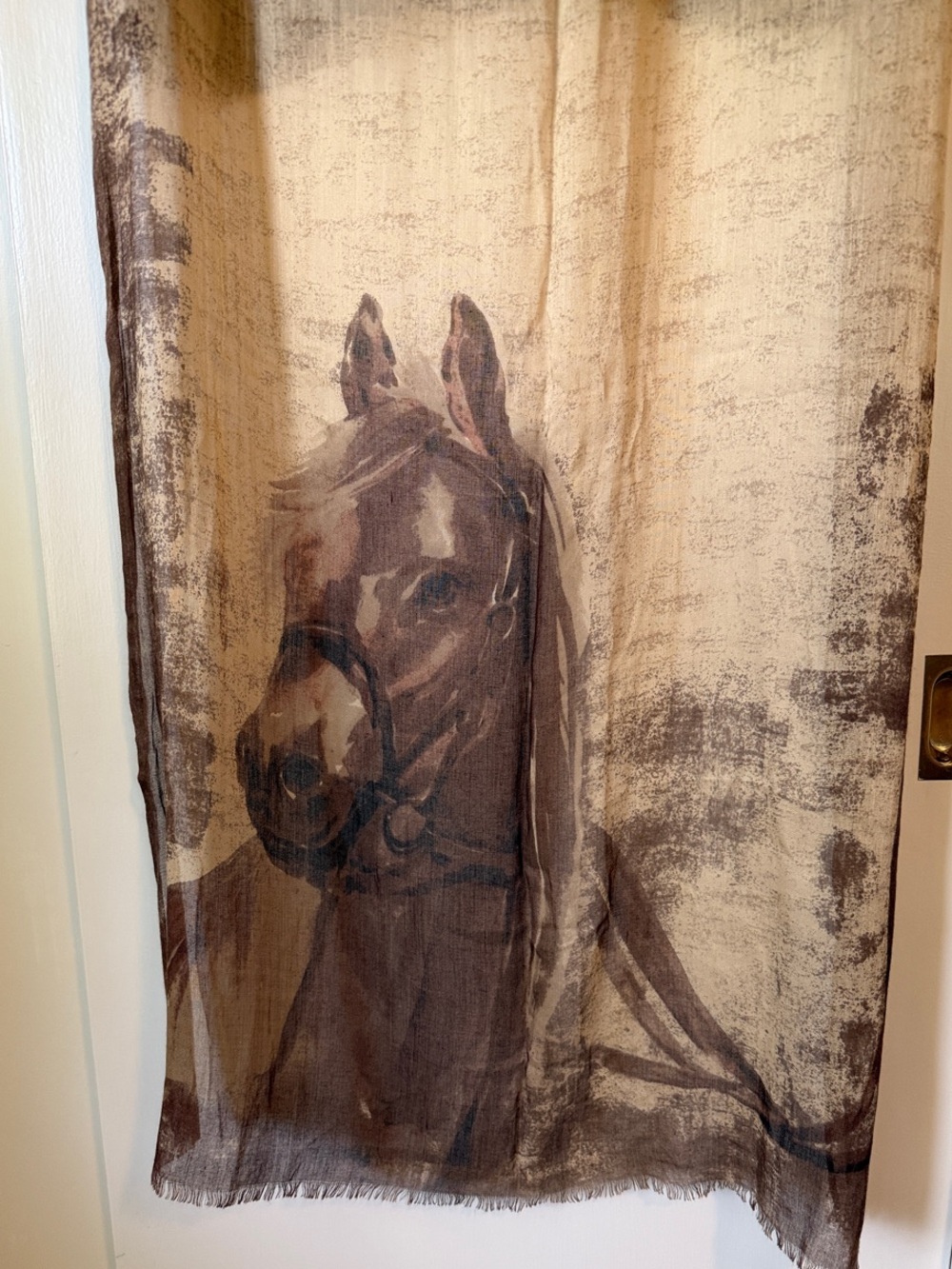 Horse Print Lightweight Scarf - Brown on Cream